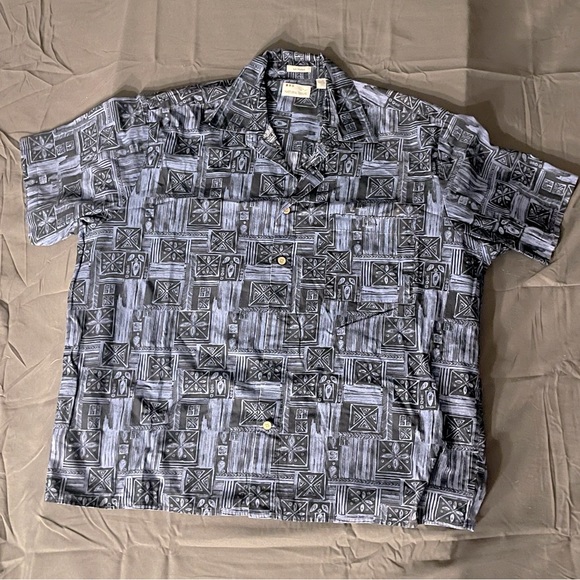 Vintage Natural Issue Blue/Black Pattern Button Down Shirt - Picture 1 of 3